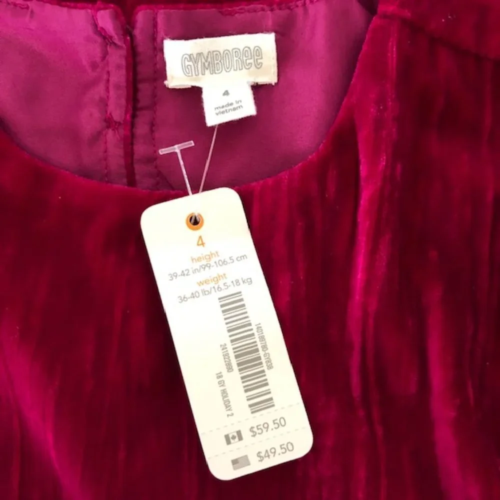 GYMBOREE Deep Pink Flutter Sleeve Velour Dress Girls 4